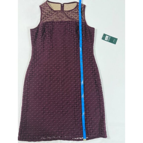 Lauren Ralph Lauren Burgundy Sheer Lace Illusion Sheath Dress 10 NWT $170 - Picture 10 of 11